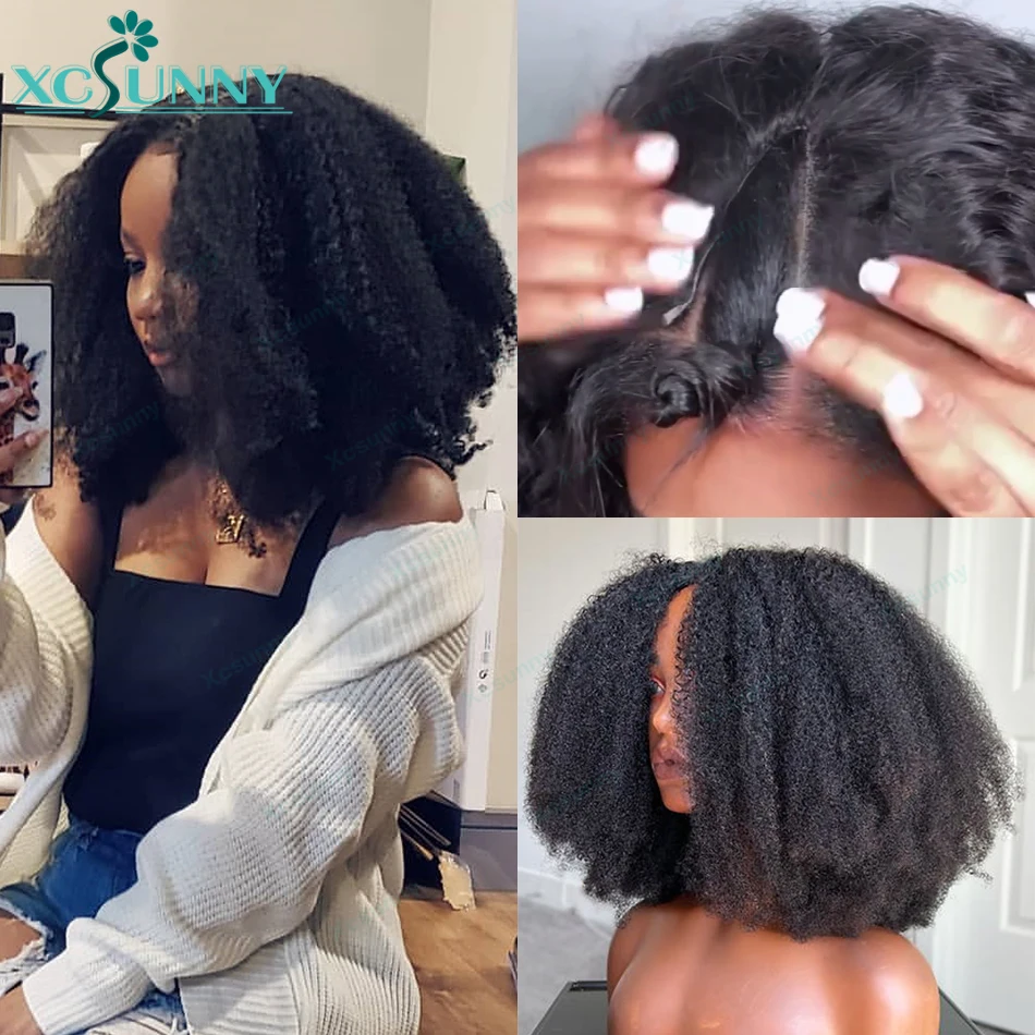 Парик с V-образным вырезом кудрявые человеческие волосы афро парик бразильский