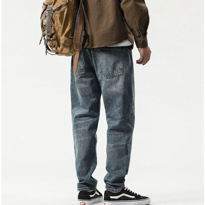 Streetwear Men 2022 New Pattern Vintage Recreational Blue Jeans Men Loose Straight Cylinder Wide Leg Jeans Autumn Female Trend