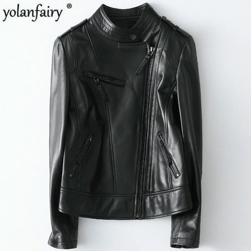 Leather Jacket Women's 2023 100% Sheepskin Coat Female Jacket Real Leather Jacket Women Clothes Motorcycle Slim HQ20-CJX19083A