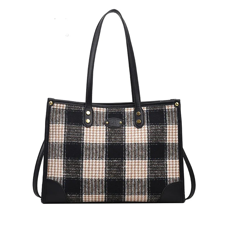 

Women Commuting Large Capacity Korean Version Versatile Briefcase For 2023 New Contrasting Checkered Tote Bag Fashion Shoulder