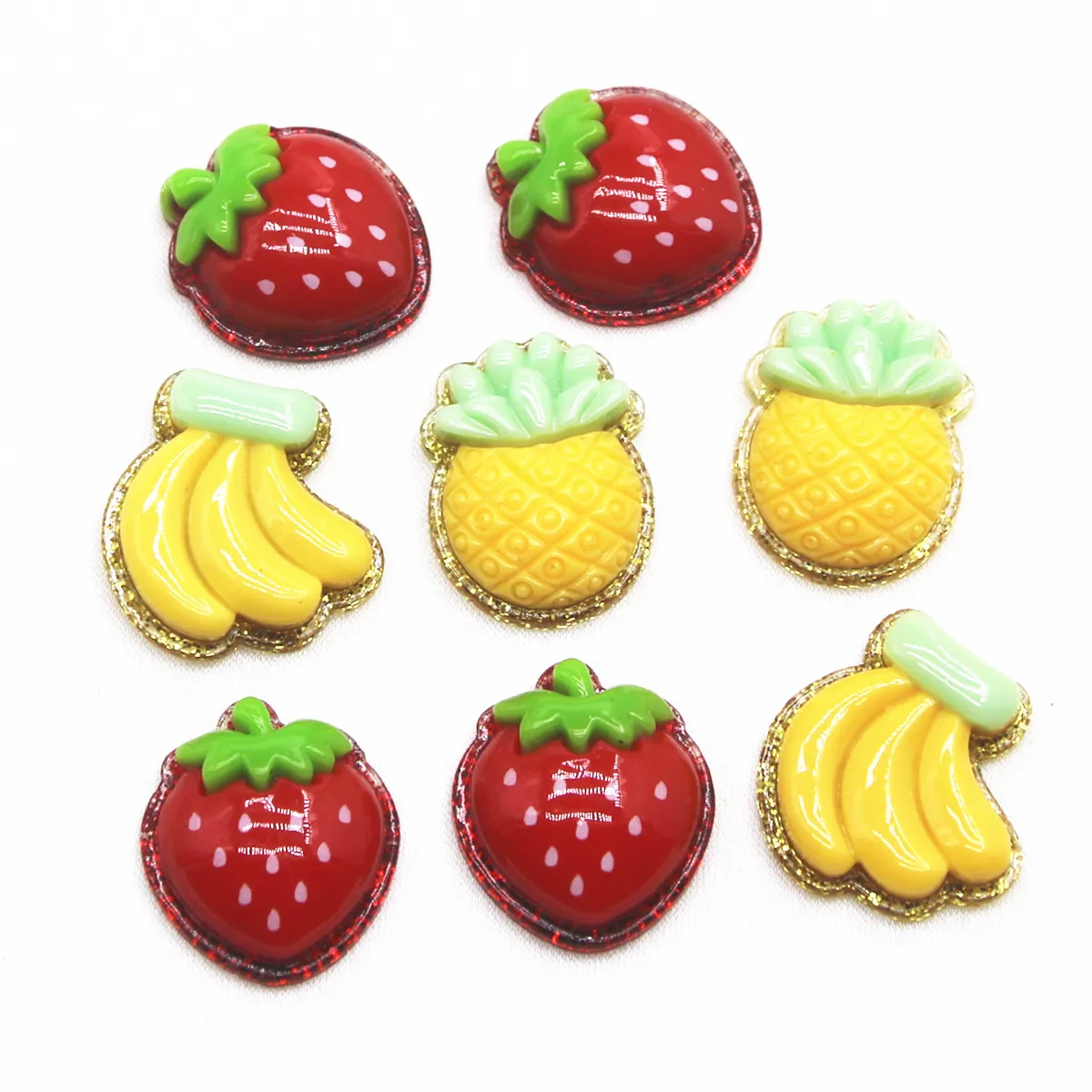 

10PCS Resin Shiny Strawberry Banana Pineapple Fruit Flat back Cabochon Imitation Food Art Supply Decoration Charm DIY Craft