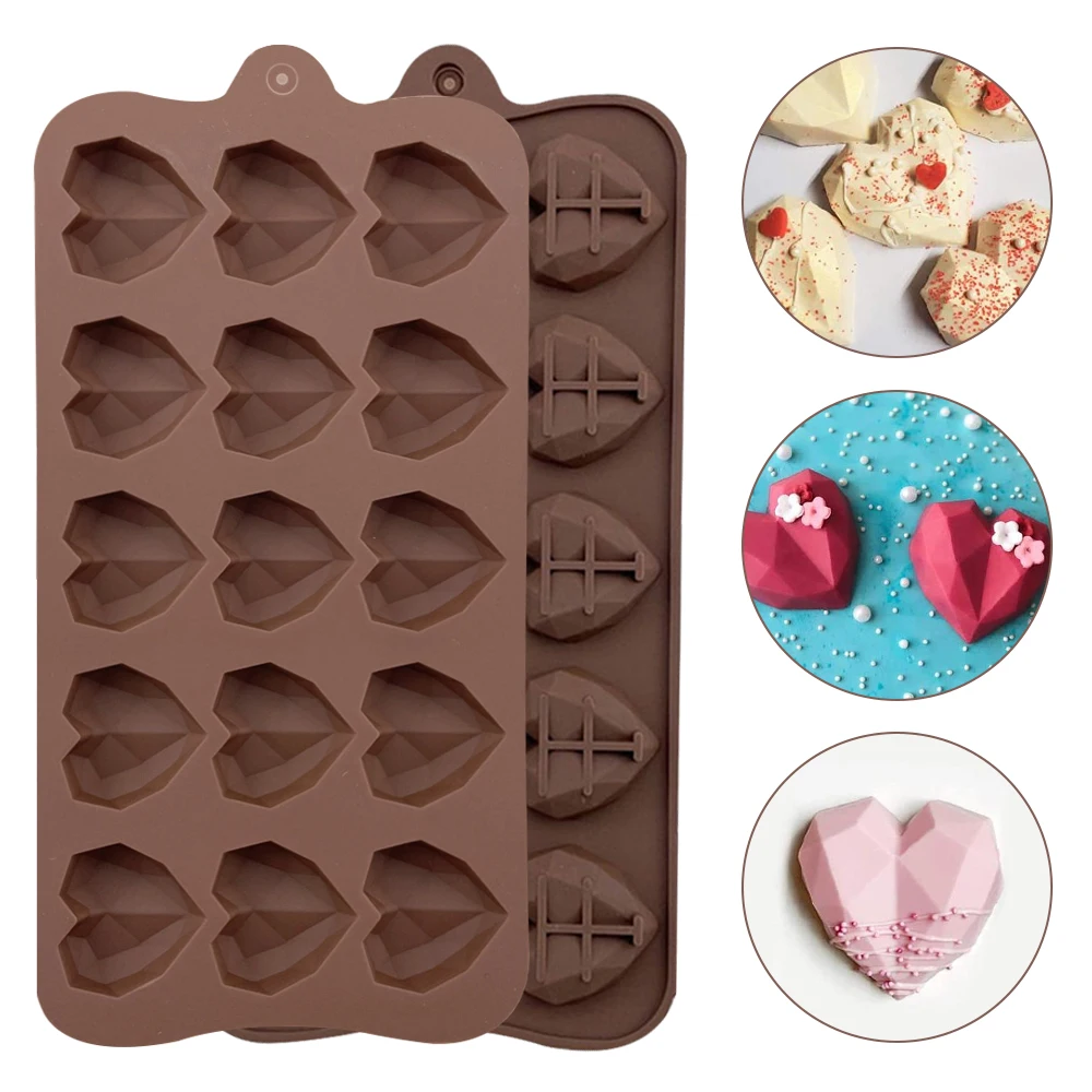 

New Heart Chocolate Molds 15 Cavity Diamond love Shape Silicone Wedding Candy Baking Molds Cupcake Decorations 3D Cake Mold
