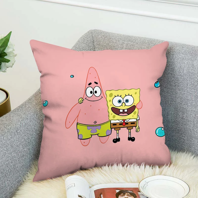 

S-Spongebobs Pillowcase Throw Pillow Covers For Bed Pillows Car Sofa Short Plush Cushion Cover 45x45 Cushions Decorative 45*45