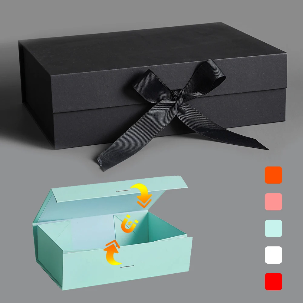 

1pcs Magnet Flip Black Folding Box Premium Storage Box Birthday Gift Cardboard Gift Box Spot LOGO Custom Printing Wholesale