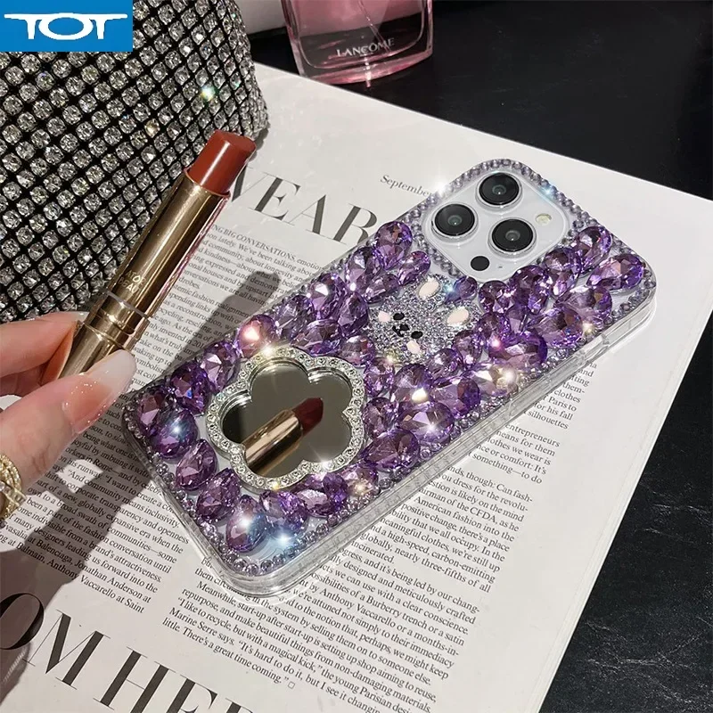 Зеркальный чехол для макияжа с блестками и бриллиантами мобильного телефона