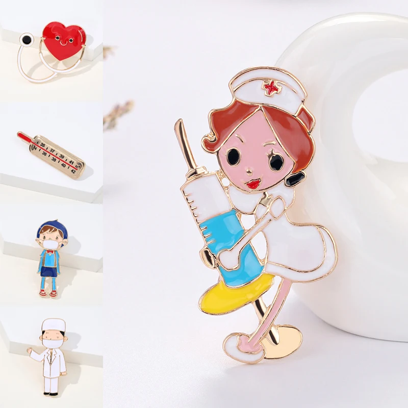 

Lovely Nurse Doctor Brooches Cute Enamel Pins Red Heart Hospital Medical Stethoscope Ambulance Badge Lapel Pins Accessories Gift