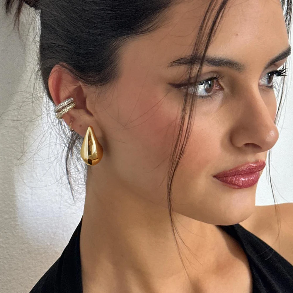 Гладкие Позолоченные крупные серьги-гвоздики в стиле панк, каплевидные серьги из нержавеющей стали, легкая Пряжка для ушей