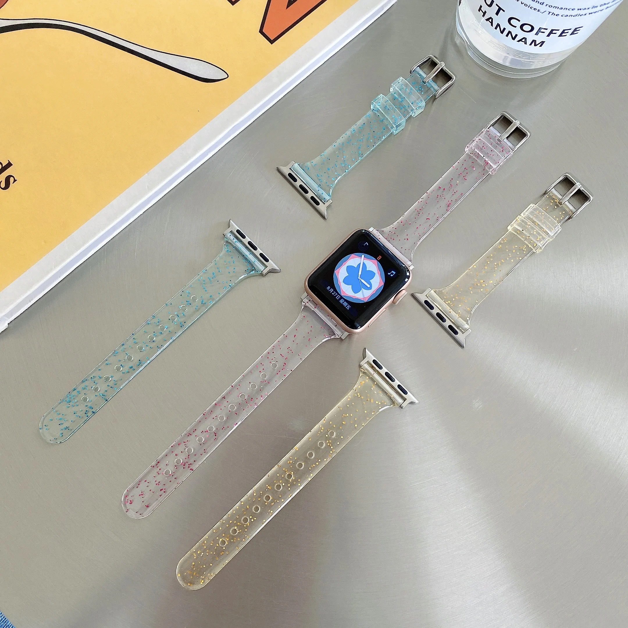 

For Apple Watch Bands 38MM40MM42MM44MM45MM41MM Silicone Replacement Transparent Glitter Strap For iWatch Series 7 6 5 4 3 2 1 SE