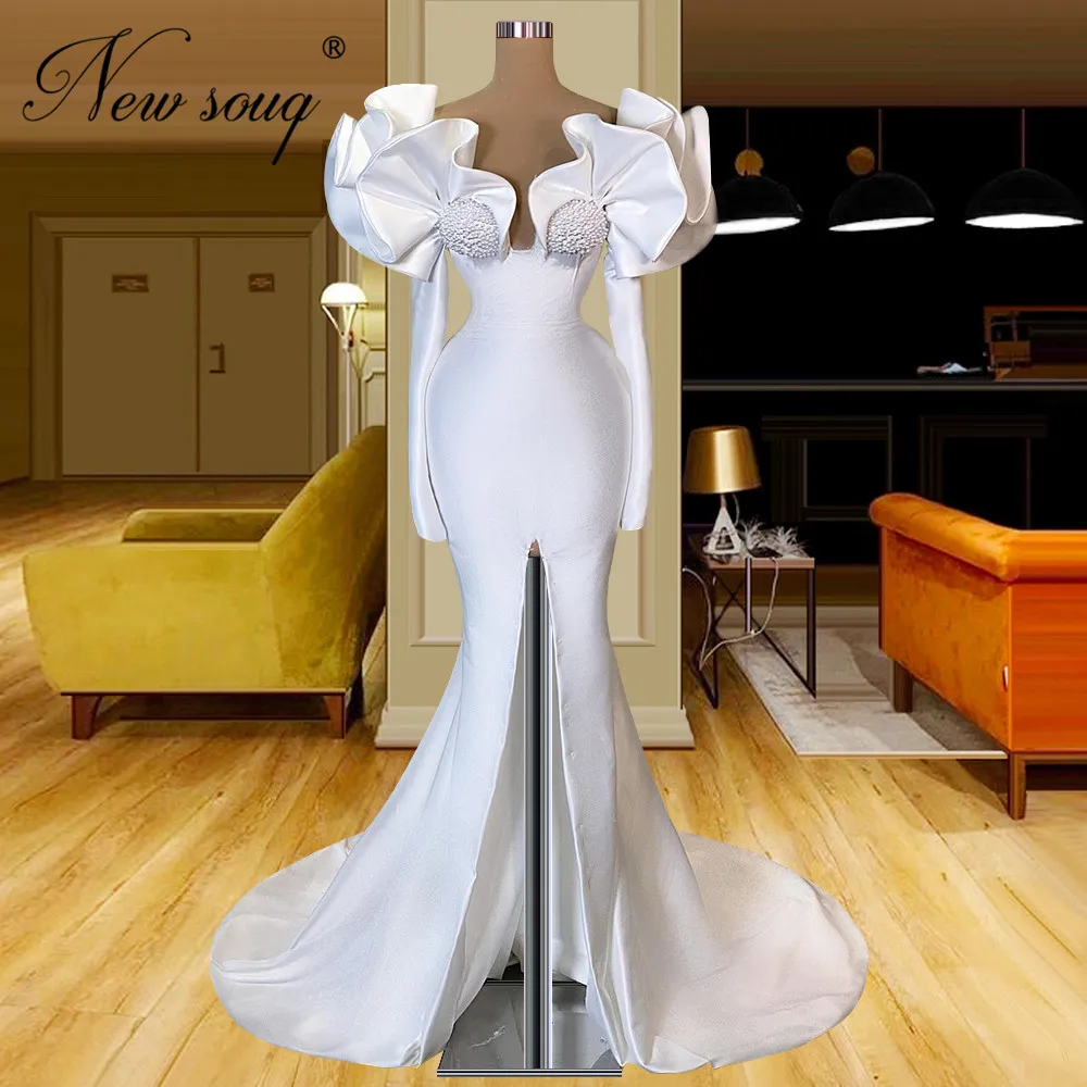 

Платье Среднего Востока с длинными рукавами, платье знаменитости, атласное платье с жемчугом, платье для выпускного вечера, вечерняя одежда...