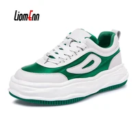 flat platform sneakers women 2022 new split leather green white casual sport shoes woman tennis luxury designer korean ins