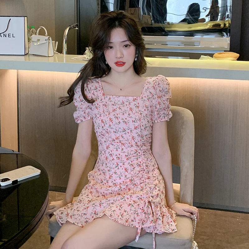 

Gentleness Sweet Spicy Floral Dress Girl Summer Wind New Little French Party Brought The Hubble-Bubble Sleeve Skirt