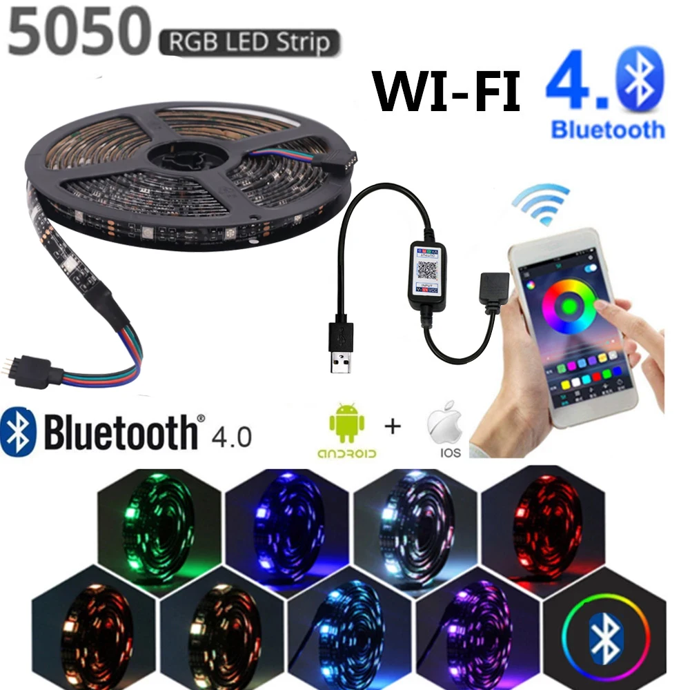 wifi led strip light waterproof usb 5V RGB SMD5050 waterproof Flexible neon light Tape for pc TV LED Lamp app Bluetooth control