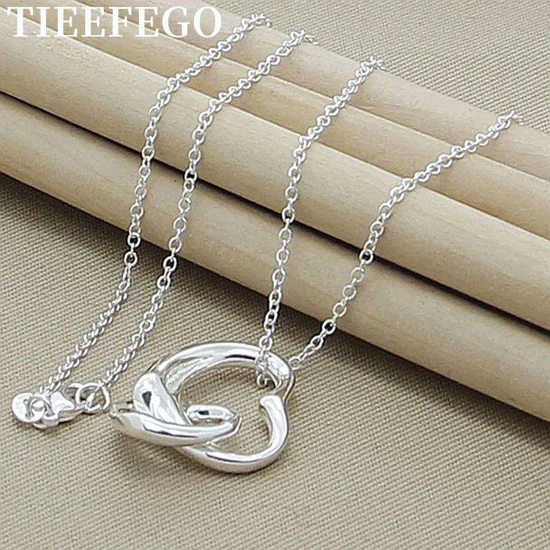 

TIEEFEGO 925 Sterling Silver 18 Inch Chain Double Heart Pendant Necklace For Women Wedding Engagement Fashion Charm Jewelry