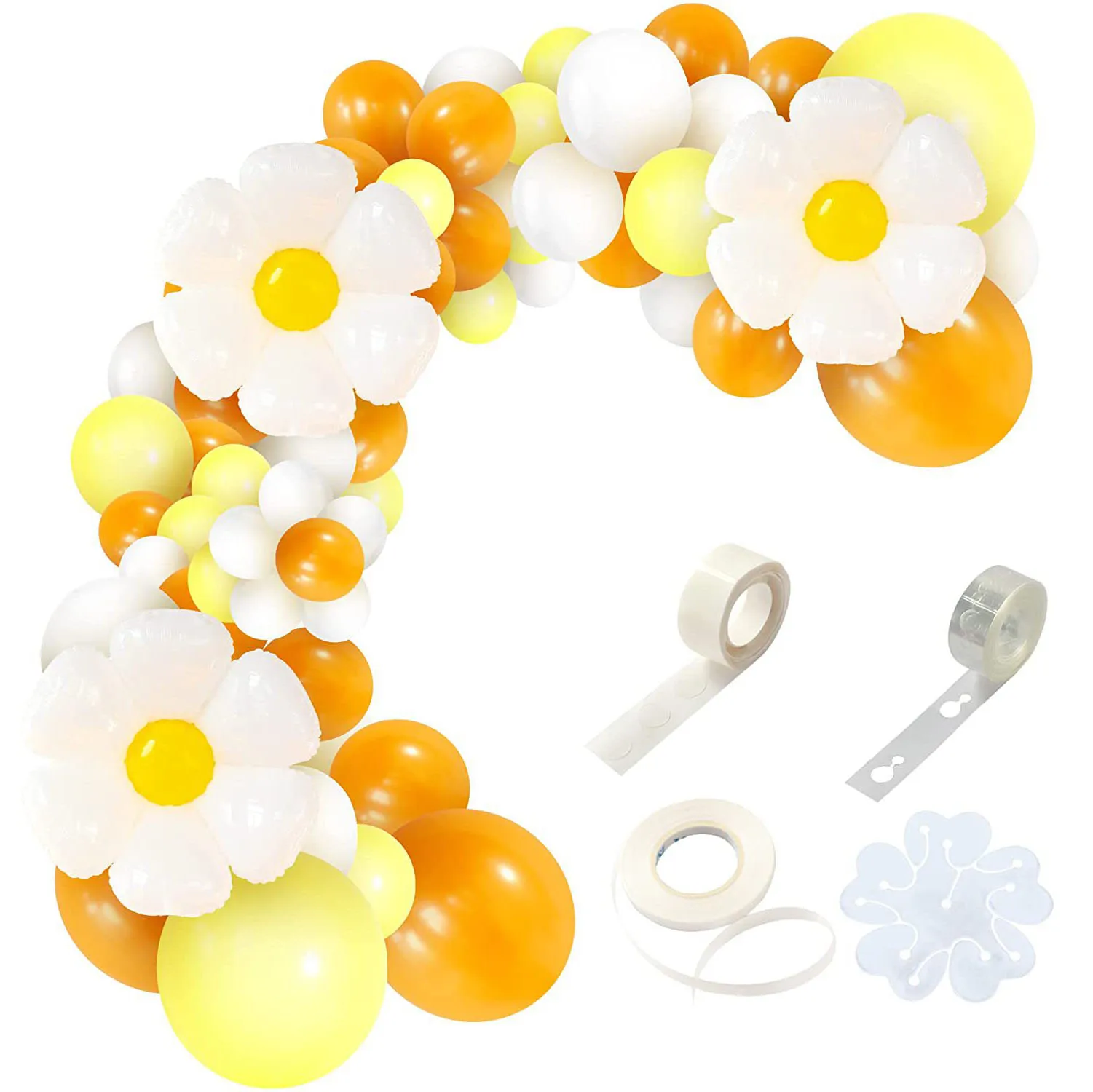 

White Yellow Orange Boho Balloon Garland Daisy Flower Foil Mylar Latex Balloons Decor for Daisy Theme Wedding Birthday Party