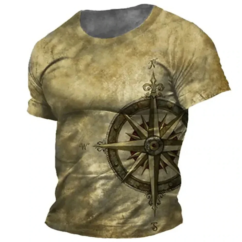 

Vintage Compass Men's Sweatshirt Summer O-Neck T-Shirt For Men Breathable Short Sleeve Clothing Male Oversized Streetwear Tops