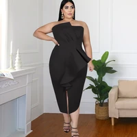 2022 women fashion sexy dress elegant chic high waist non sleeve shoulder off slim pullover western style lady dress plus size