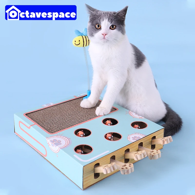 

Five-hole Whack-a-mole Cat Interactive Toys Multi -functional Kitten Grabbing Board High Density Corrugated Paper Pet Supplies