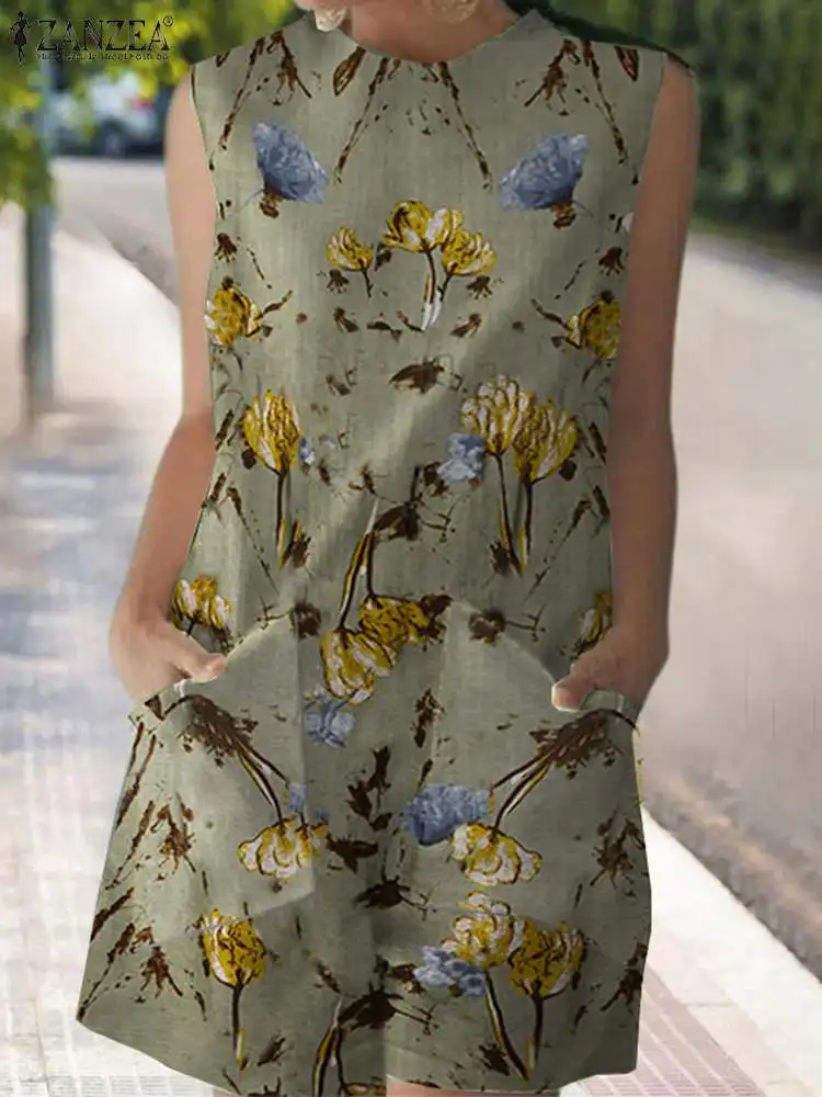 

ZANZEA Summer Sleeveless Floral Rompers Women Vintage Printed Short Jumpsuits Bohemian Beach Playsuits Casual Loose Overalls