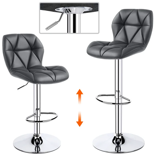 Alden Design Modern Adjustable Faux Leather Swivel Bar Stool Armless, 2pcs, Gray Chair Bar Bar Stools Counter Stool 6