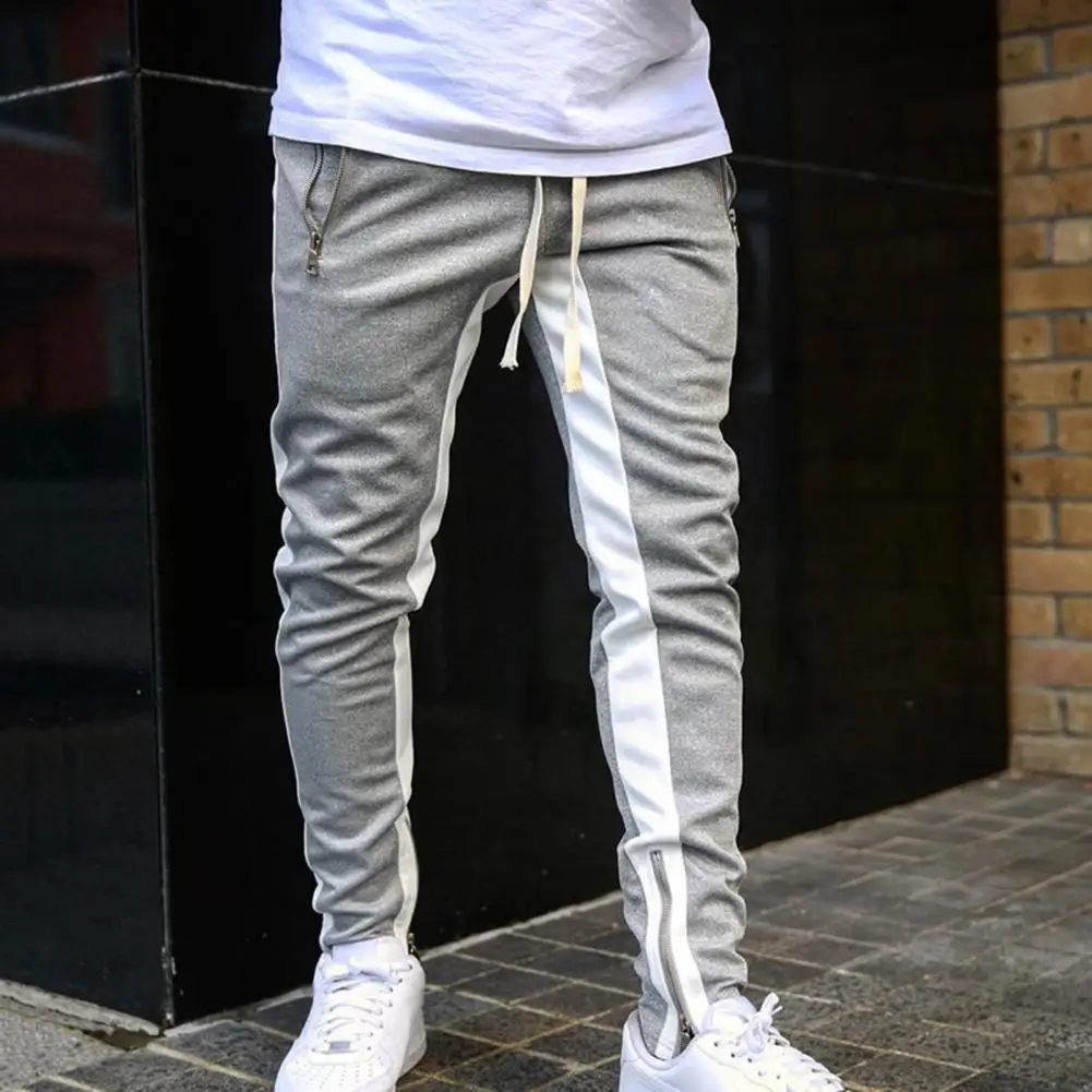 

Fabulous Men Sweatpants Great Stitching Spring Sweatpants Zipper Slim Male Pants Wear-resistant