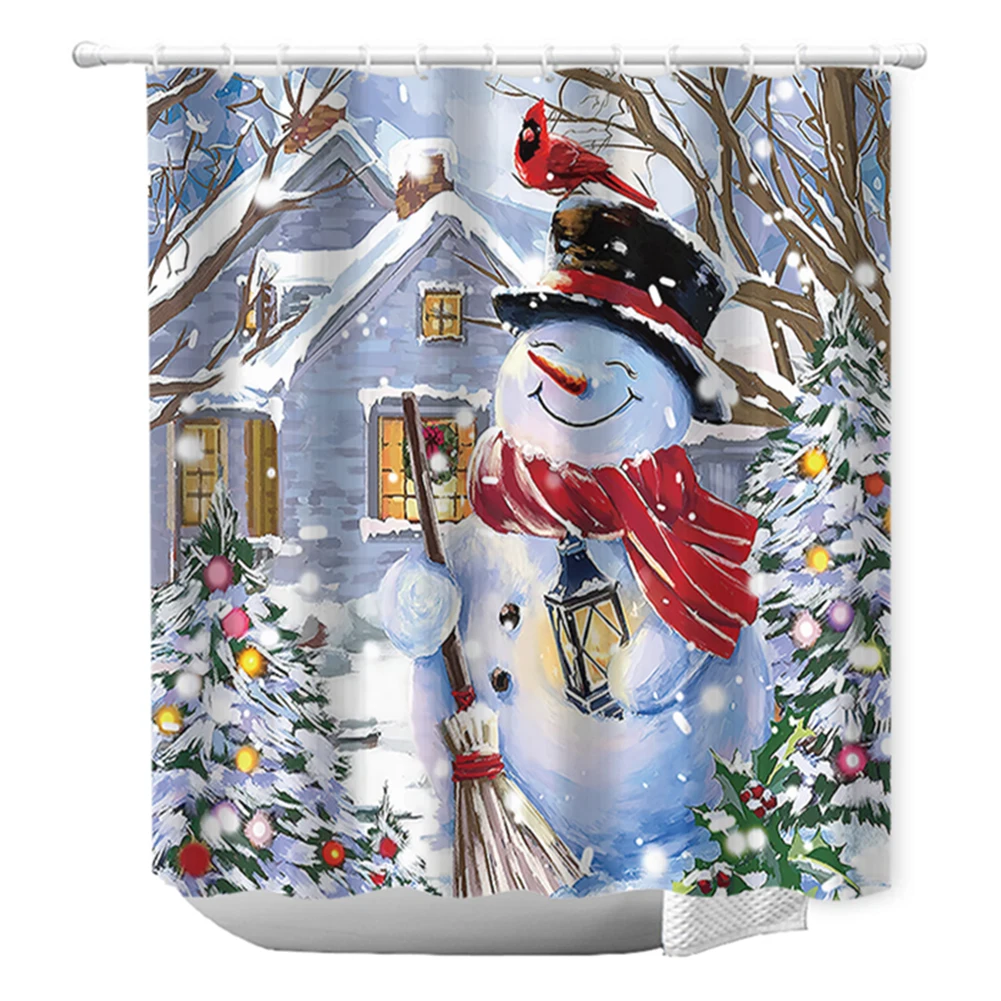 Рождественская занавеска для душа в ванной комнате 180x180 см мультяшная
