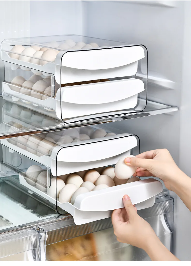 

Refrigerator Storage Box Drawer Type Transparent Food Grade Egg Box Household Double Layer Egg tray Kitchen Egg Fresh-keeping