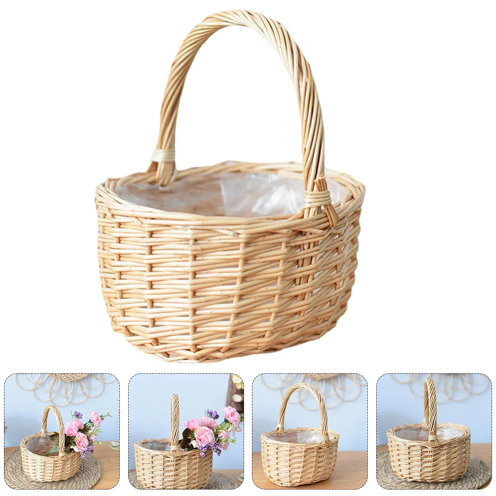 

Basket Flower Storage Wicker Woven Rattan Wedding Baskets Fruit Picnic Gift Seagrasscandy Easter Girl Pot Decorativewillow