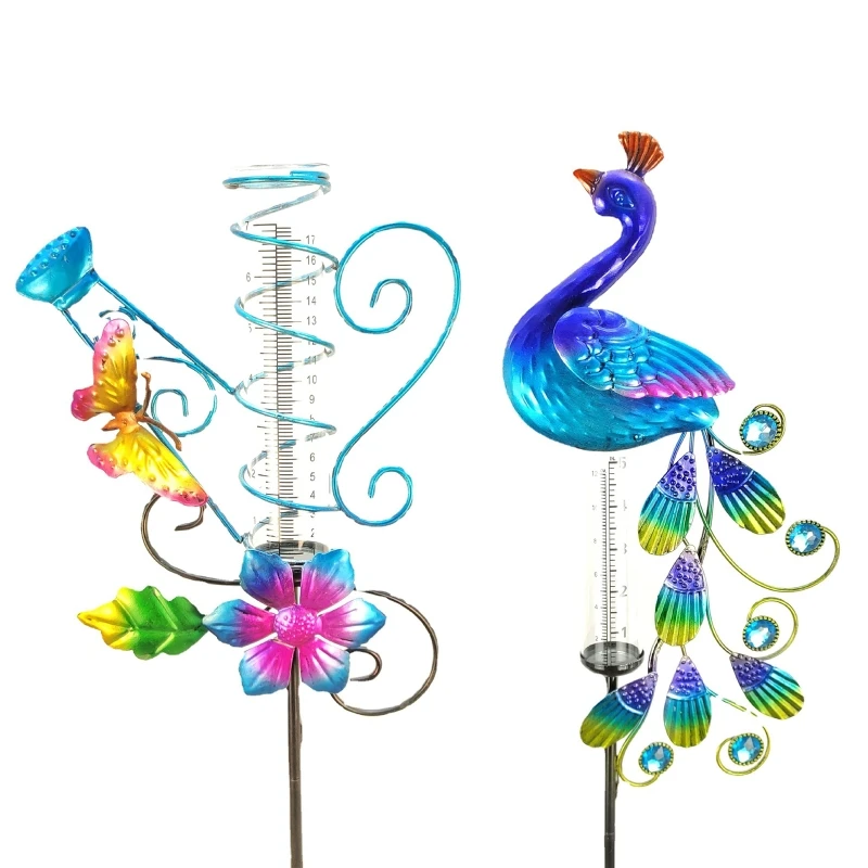 

Rain Gauge Peacock Kettle Garden Stakes Decor Waterproof Rustproof Metal Yard Art Outdoor Lawn Pathway Patio Decorations