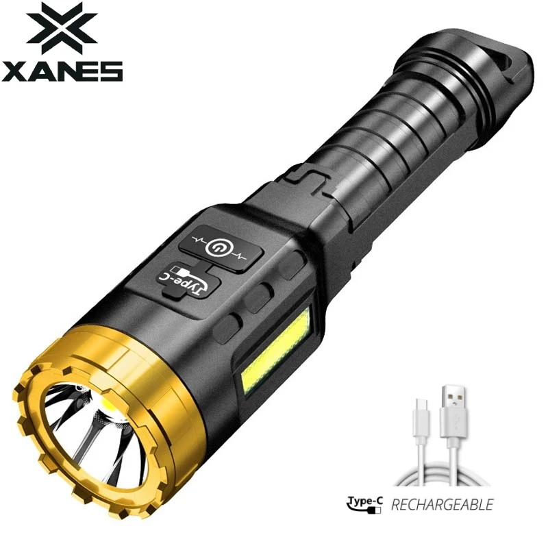

XANES 885 Powerful LED Flashlight with COB Side Light 500m Long Range Type-C Rechargeable Portable Mini Torch Outdoor Lighting