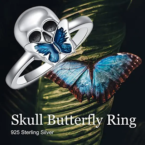 

Vintage Fashion Domineering Blue Butterfly Skull Ring for Women Men Jewelry