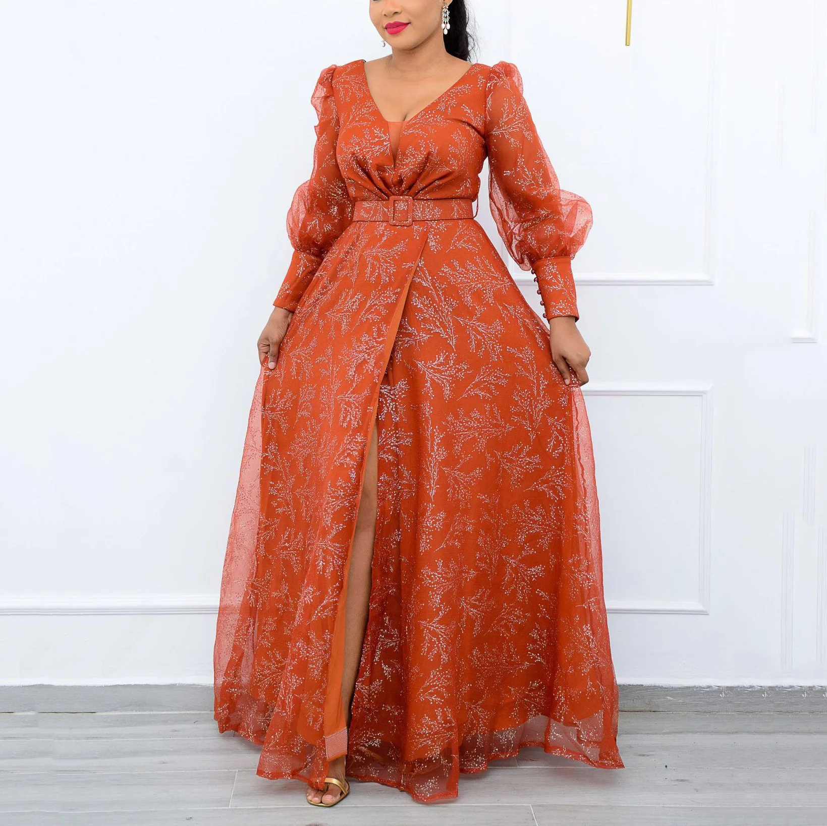 

Elegant Dresses For Wedding Party Night 2022 New High Waisted Full Sleeve High Slit Fashion Dinner Luxury Dress Dropshipping