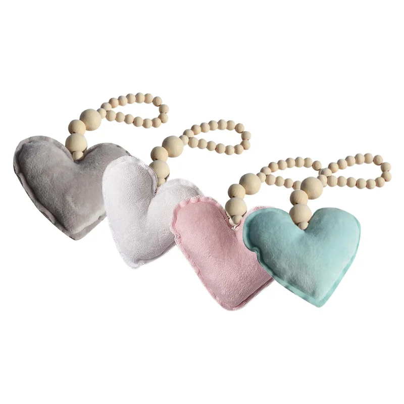 

HOT-Nordic Wooden Beads Heart Kids Room Wall Hanging Decoration Baby Tents Decorative Ornaments Baby Stroller Accessories