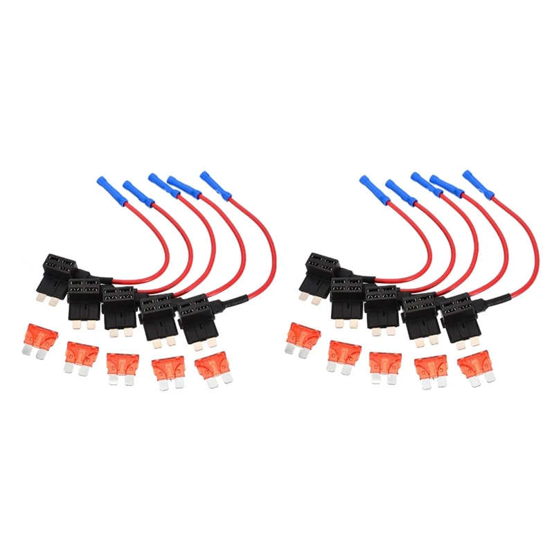 

10Pcs Car Fuse 12/24V Add A Circuit Standard Blade Fuse Tap Holder With 10 ATO ATC Blade Fuses Set Car Accessories