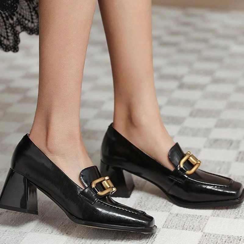 

Женские туфли-лодочки на квадратном каблуке, классические туфли мэри джейн из ткани Оксфорд, роскошная обувь на массивном каблуке средней в...