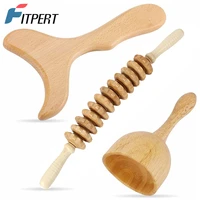 3pcsset wood massage roller wooden therapy massage anti cellulite roller gua sha tool massage cup for lymphatic drainage point