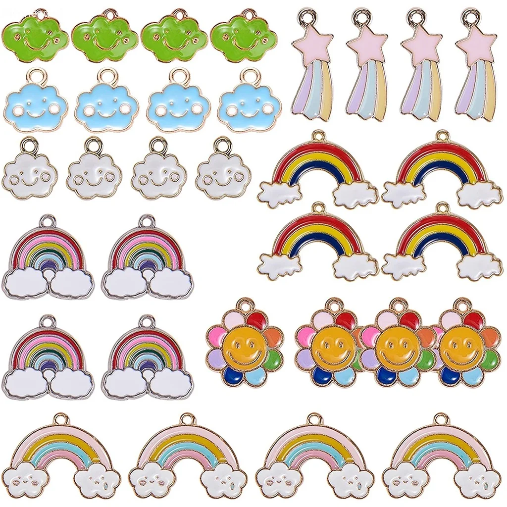 

32Pcs 8 Styles Rainbow Cloud Charms for Jewelry Making Colorful Cloud Star Charm Beads Pendants for DIY Bracelet Jewelry