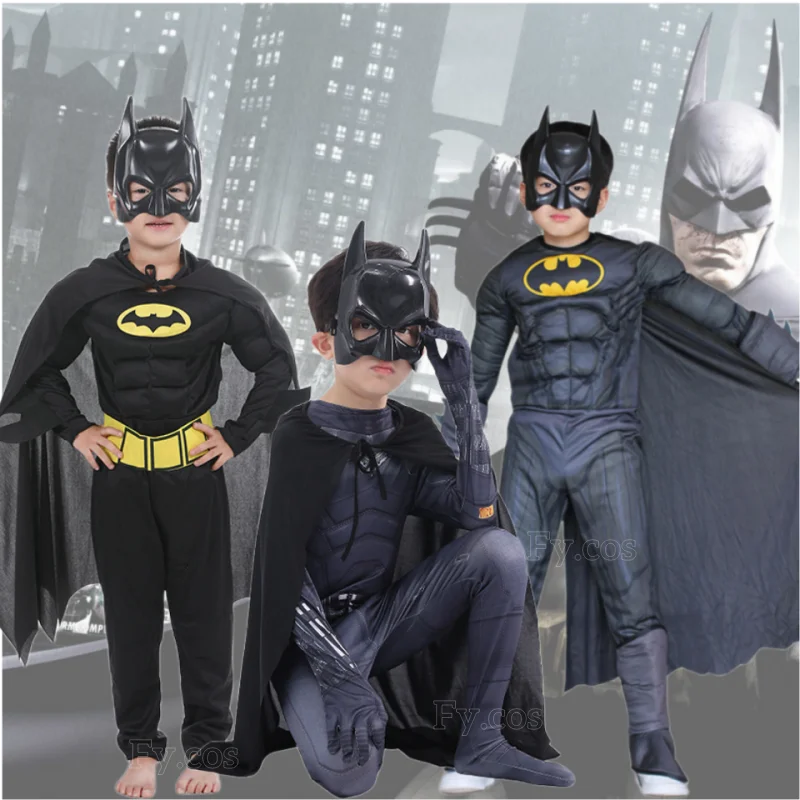 

Bruce Wayne Bat Hero Jumpsuit for Kids Carnival Cosplay Superhero Props for Show Halloween Costume Mask Tights Men Boys Clothes
