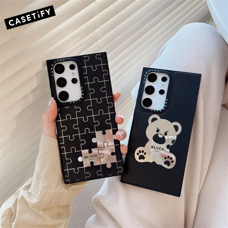 

CASETIFY роскошный мультяшный медведь зеркальный чехол для телефона Samsung Galaxy S22 S23 Ultra Plus черный коллаж противоударный чехол Fundas