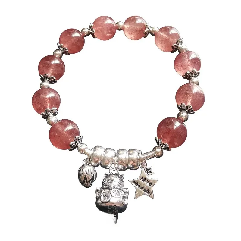 Браслет с кристаллами клубники женский браслет из серебра 925 пробы маленьким