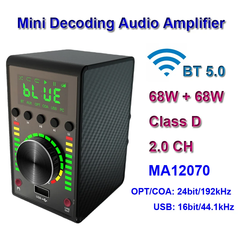 

MA12070 68W*2 for Infineon Bluetooth 5.0 Digital Audio Power Amp 2.0 Channel Class D 24bit/192kHz USB DAC HiFi Stereo Amplifier