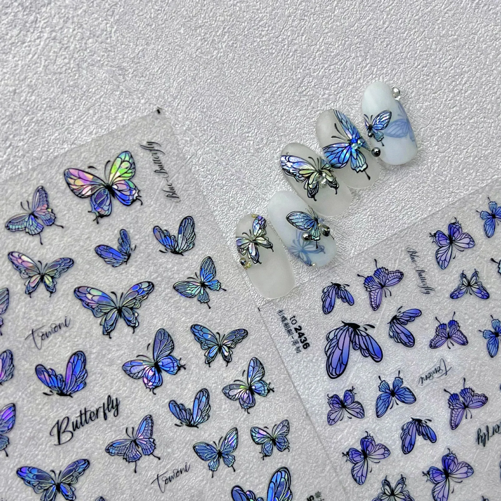 

1 Sheet Laser Butterfly High Quality Nail Stickers Ultra-thin Sticky Slider Nail Art Decoration