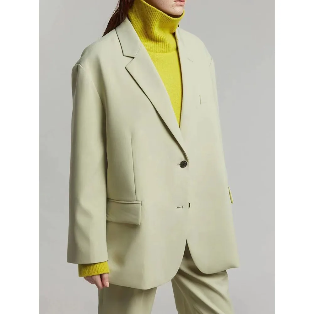 Fr@nkieShop Spring/autumn Ladies Suit Two Button Split Commuter Fashion Suit Coat High Waist Nine-point Suit Pants Casual Pants