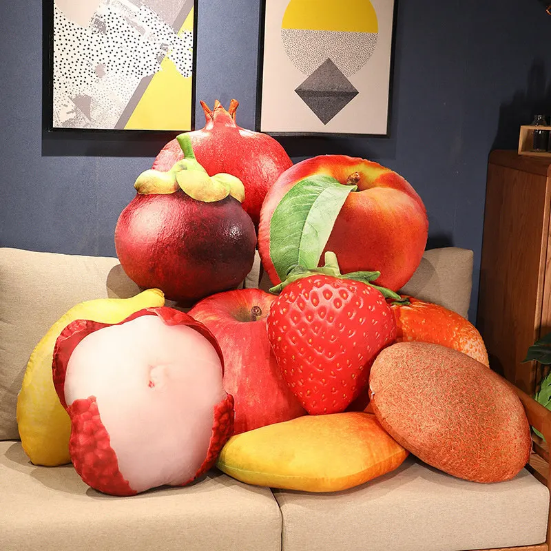 

Simulation Fruits Plush Toy Lifelike Apple Watermelon Mlemon Lychee Ango Strawberry Pineapple Durian Soft Stuffed Plushie Gifts