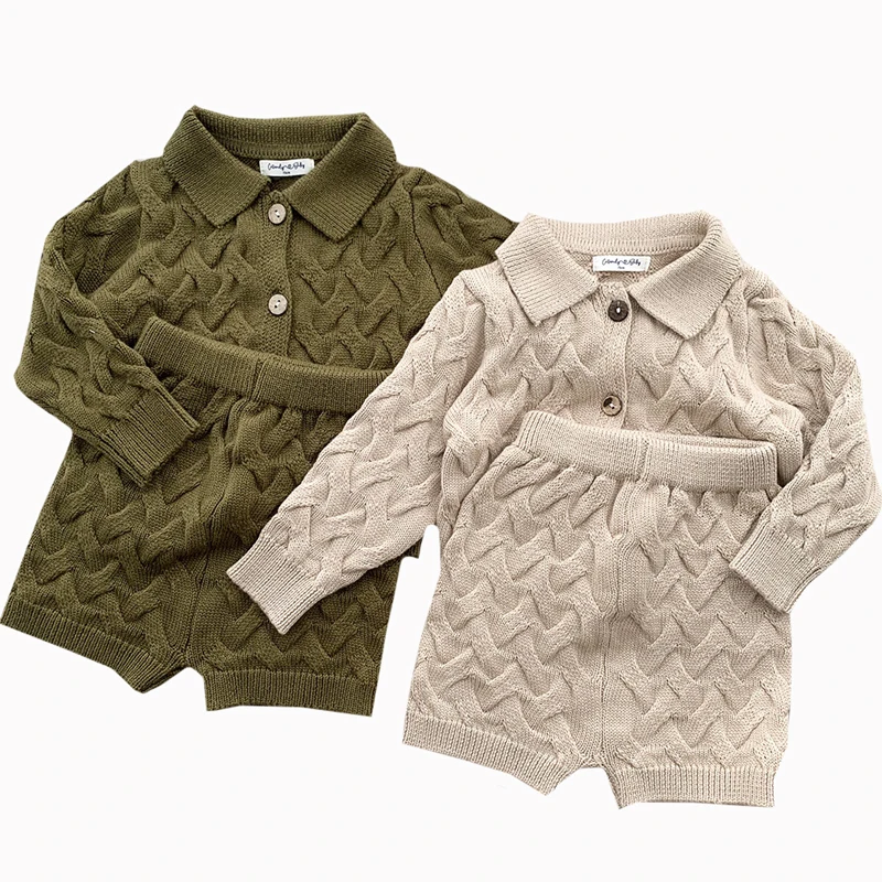 

Toddler Girls Boys Suit Autumn Winter Children Clothing Boys Girls Baby Knit Sweater Cardigan + Shorts Suit Baby Clothes Suit