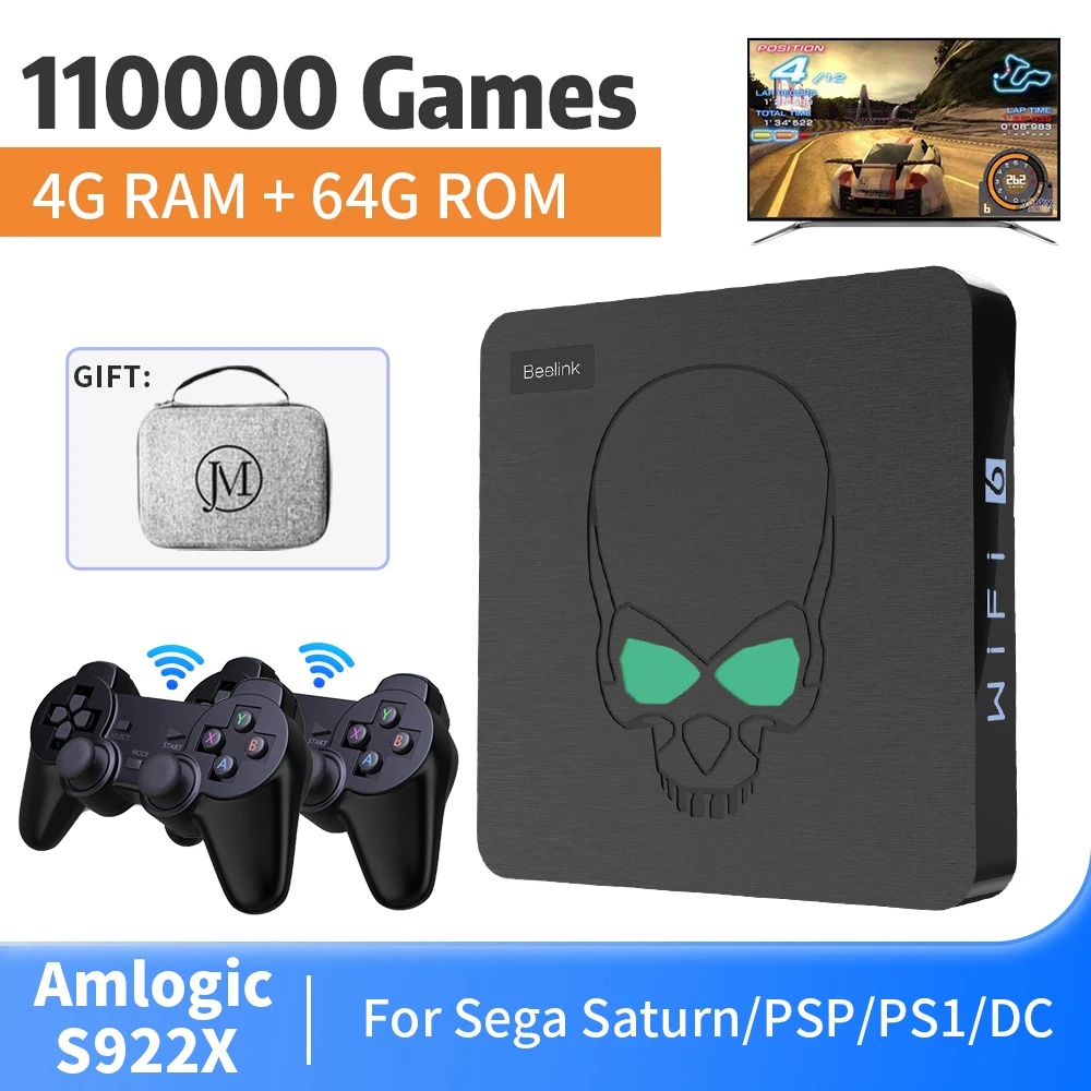 

BeeLink S922X Retro Video Game Console 4K HD TV Game Box Built-in 110000 Games 70 Emulators For PSP/PS1/DC/SS/MAME 4G RAM 64G RO