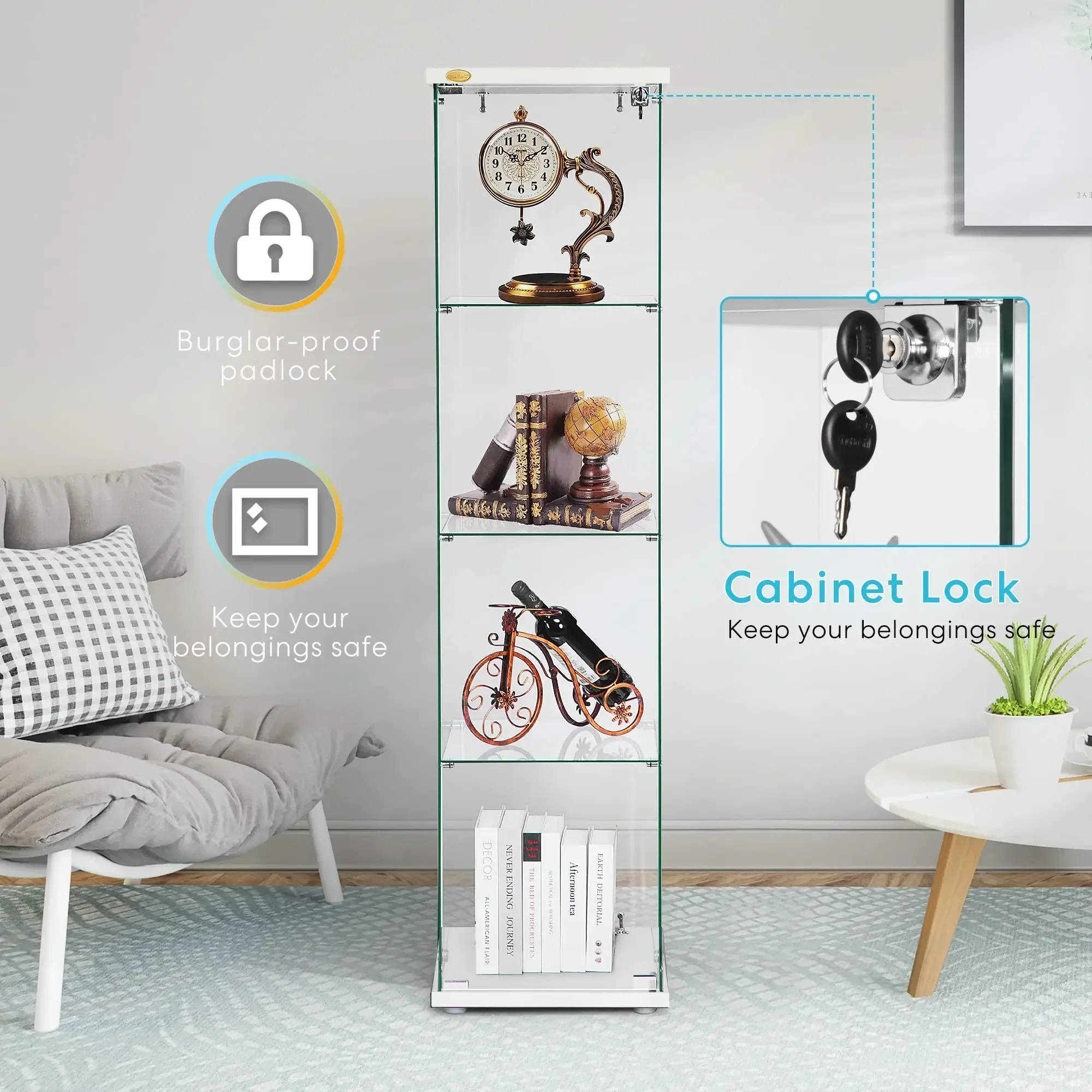 4 слоя 15 7 ''W x 7' ɽ 62 6 'h стеклянный шкаф с замком 5 мм закаленное стекло 25 MDF