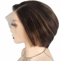 DreamDiana Remy Brazilian Human Hair Pixie Cut Lace Frontal Wigs 150% Density Side Part Short Bob Straight Transparent Lace Wigs
