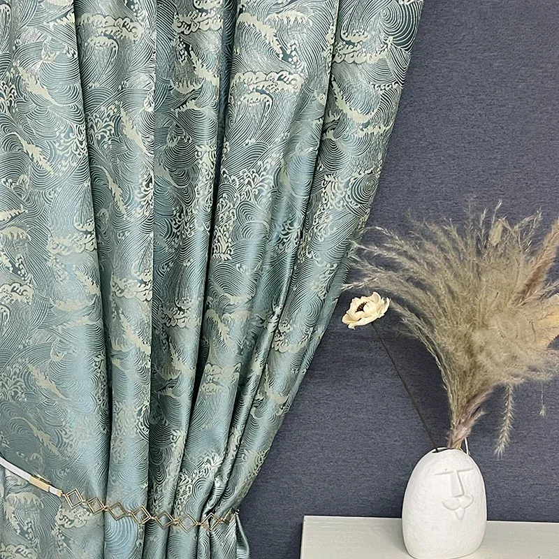 Классические новые китайские жаккардовые высокоточные шторы с морским узором