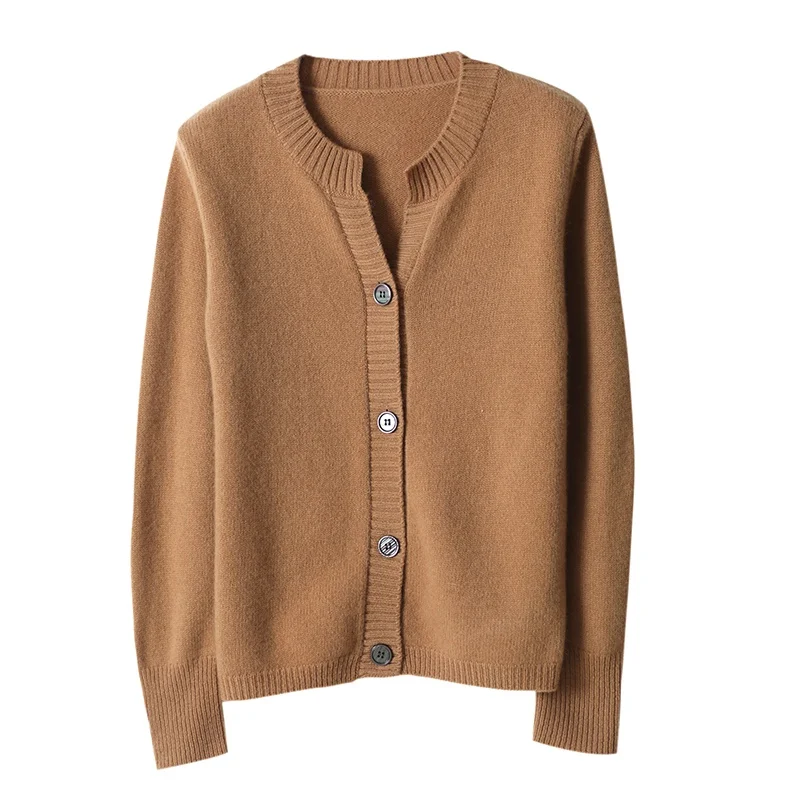

Knitted Cardigan 100%Wool Cashmere Women Sweater Autumn Winter Long Sleeve Knitwears Cardigans Female O-neck Clothes Sweaters