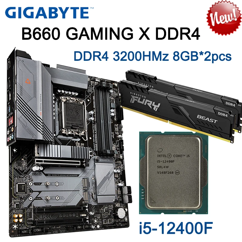 

GIGABYTE B660 GAMING X DDR4 Motherboard + Intel Core i5 12400F CUP + D4 3200MHz 8GB *2pcs Memory Set LGA 1700 ATX Mainboard NEW